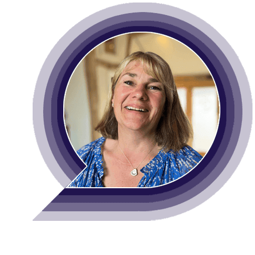 carolin maughan wood this curious life Smiling woman in blue patterned top indoors